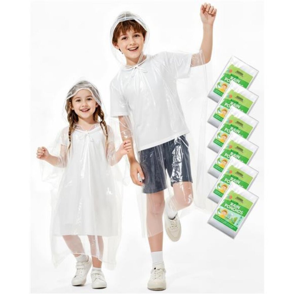 Disposable Rain Ponchos Family Pack Kids Adults Hooded Emergency Waterproof